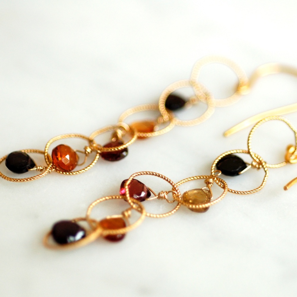 Tourmaline stones on 14k gold fill chain earrings